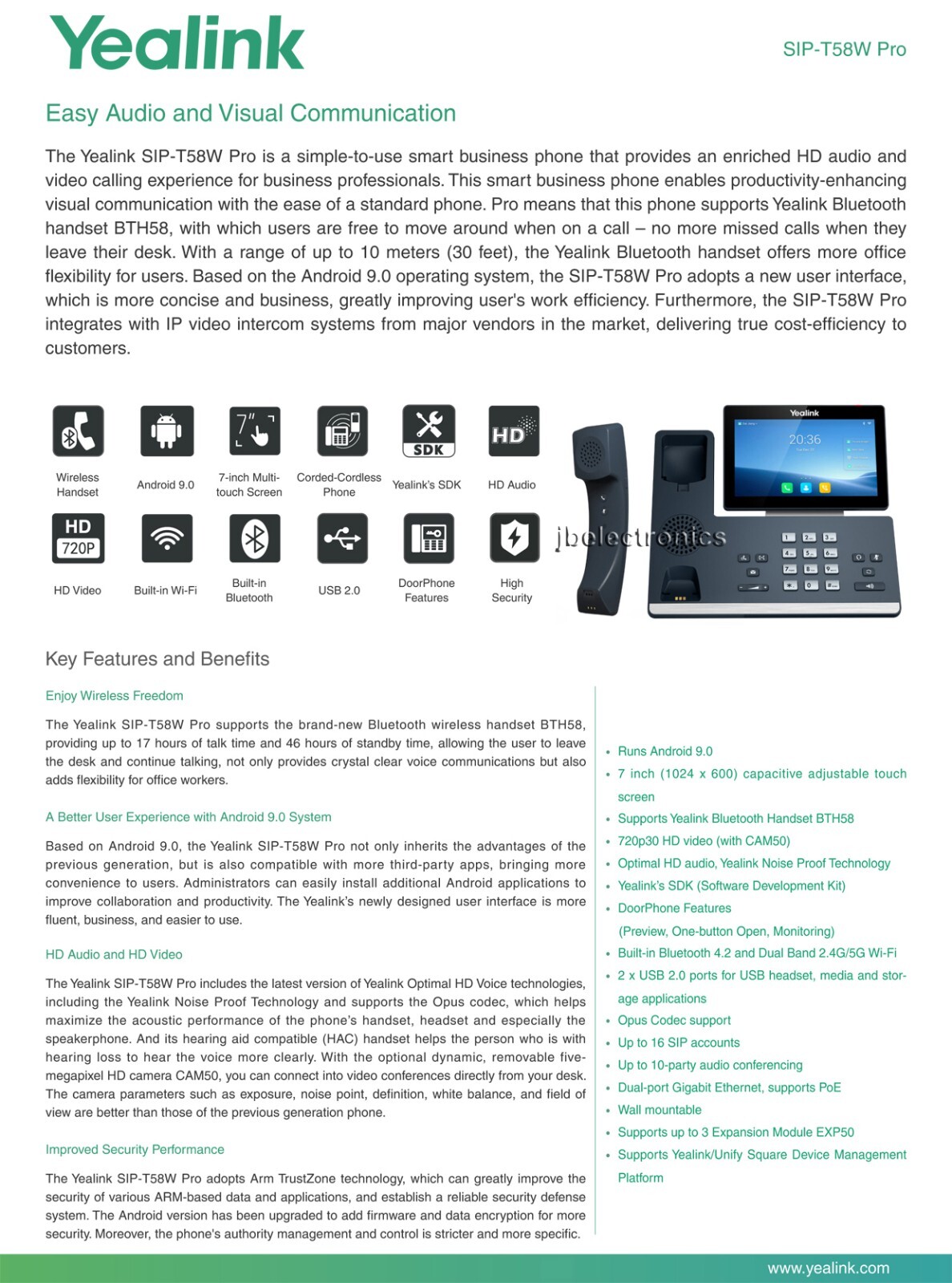 YEALINK SIP-T58W PRO GIGABIT VOIP IP SIP PHONE – 2 PHONES – 2 EXPANSION MODULES