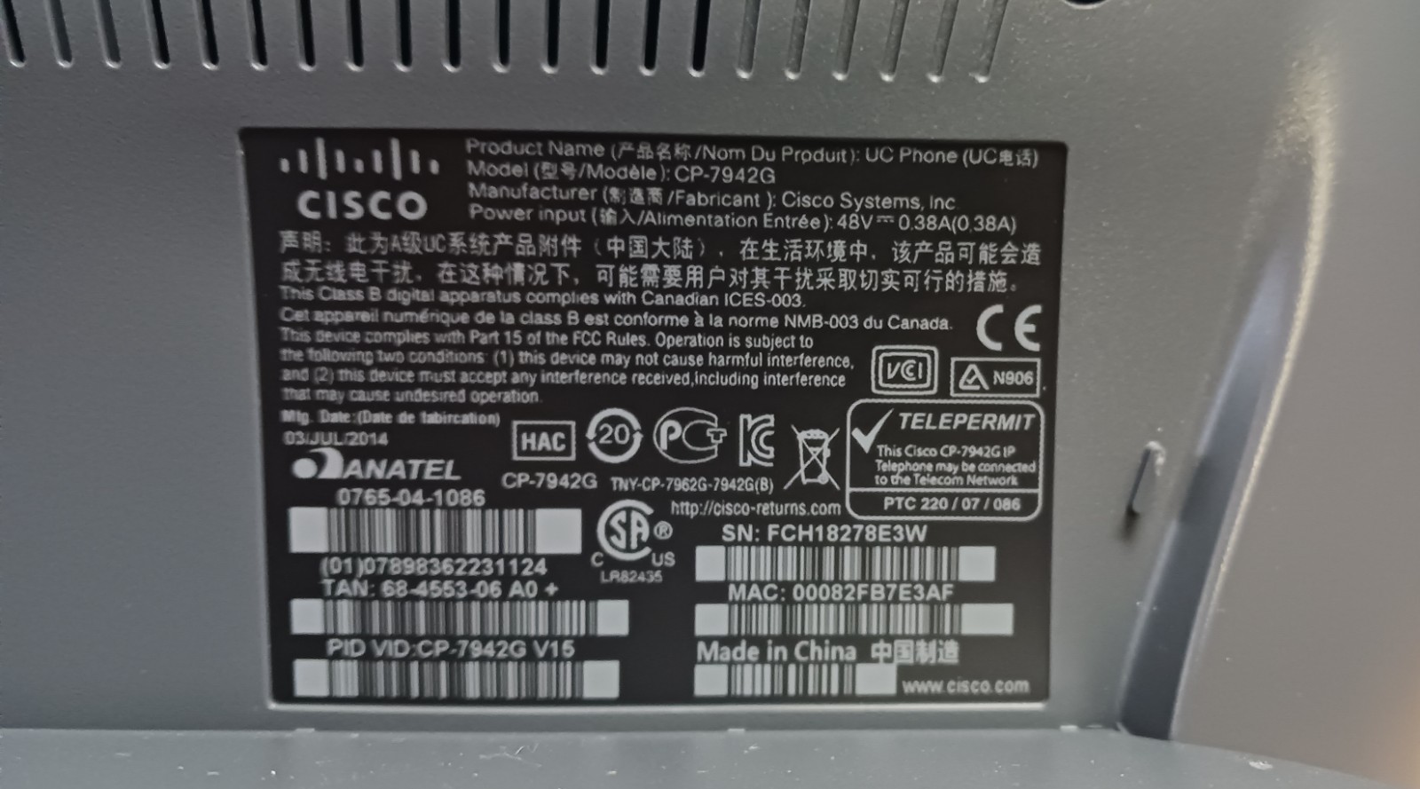 Lot of 2 Cisco 7972 CP-7942G Unified IP VoIP Business Office Phone