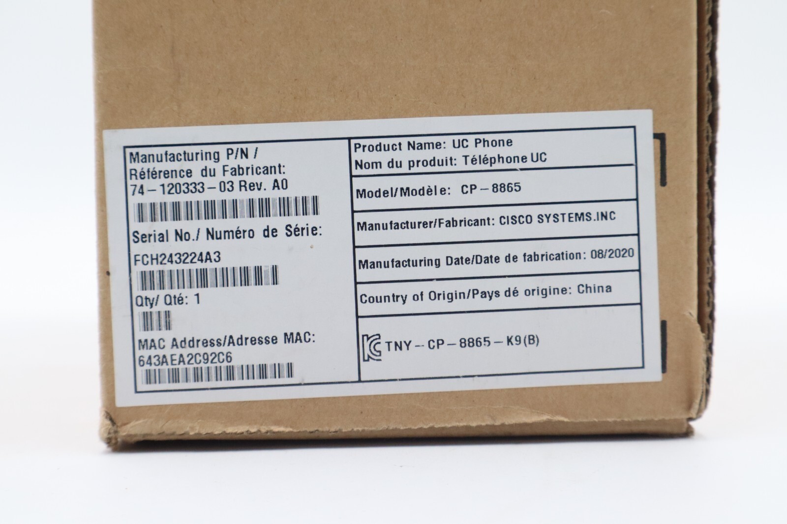 Cisco CP-8865-K9 IP Video Phone Wired/Wireless, Charcoal, Open Box