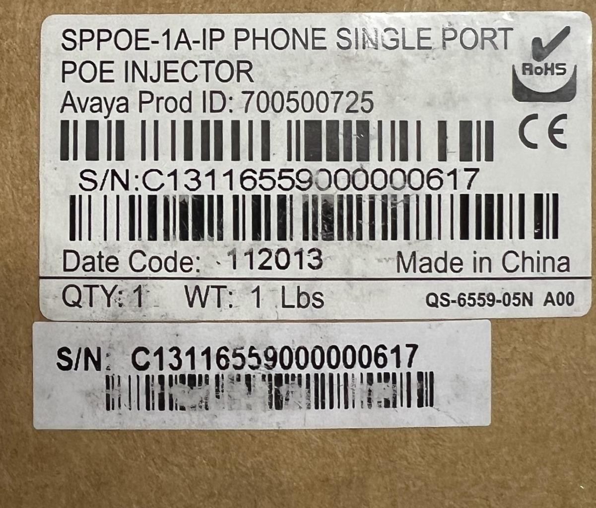 Avaya SPPOE-1A IP Phones Single Port PoE Injector 700500725