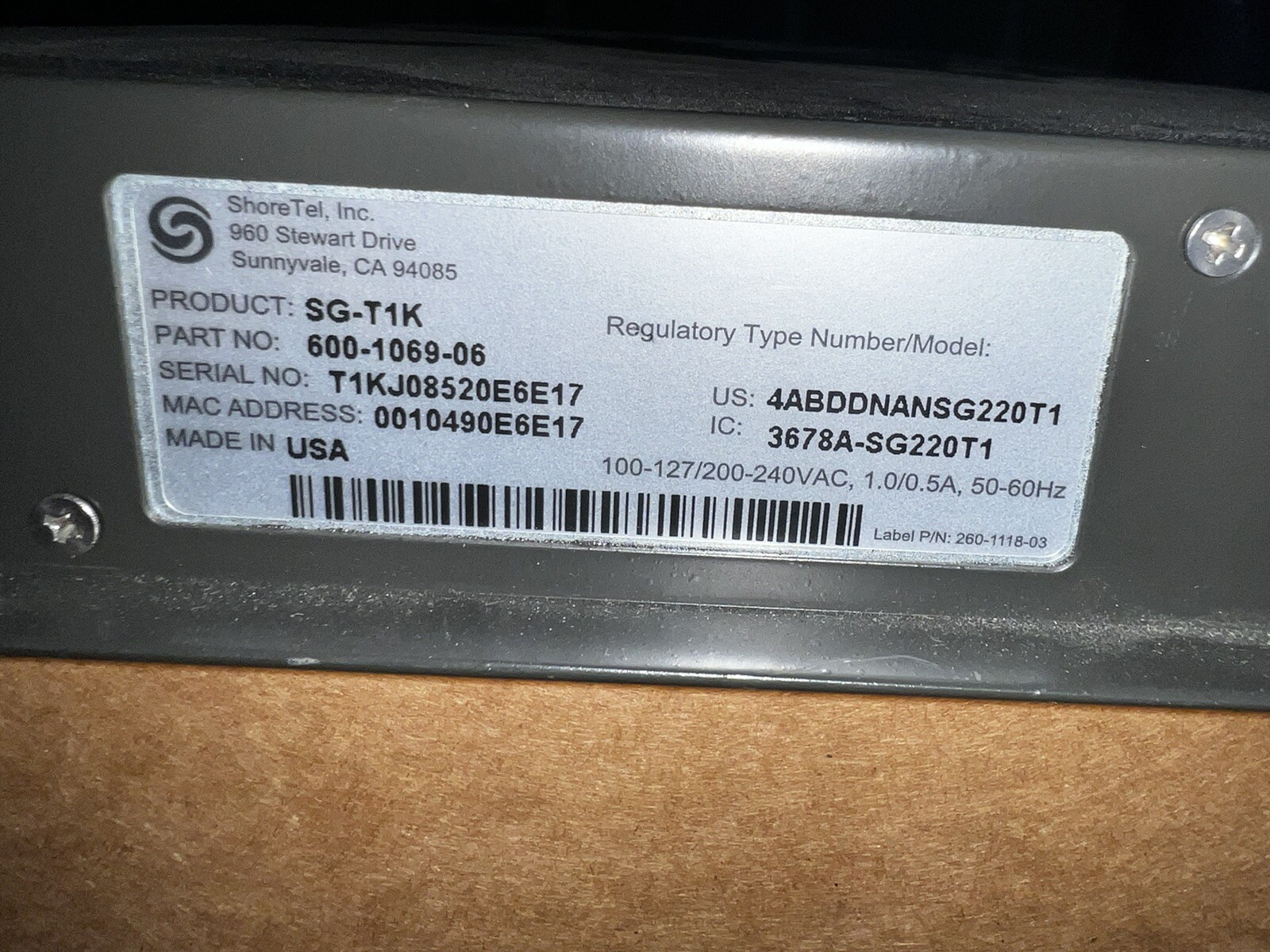 Shoretel ShoreGear T1K Voice Switch SG-T1K | 6019-2612 | QC-1629-9