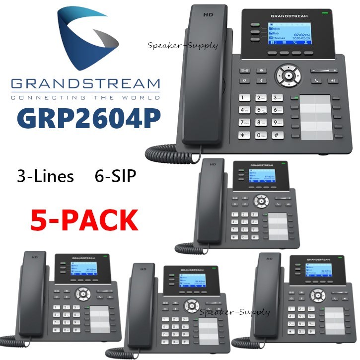 5 Grandstream GRP2604P 3-Line 6 SIP Office Phone + Dual Gigabit PoE Lot