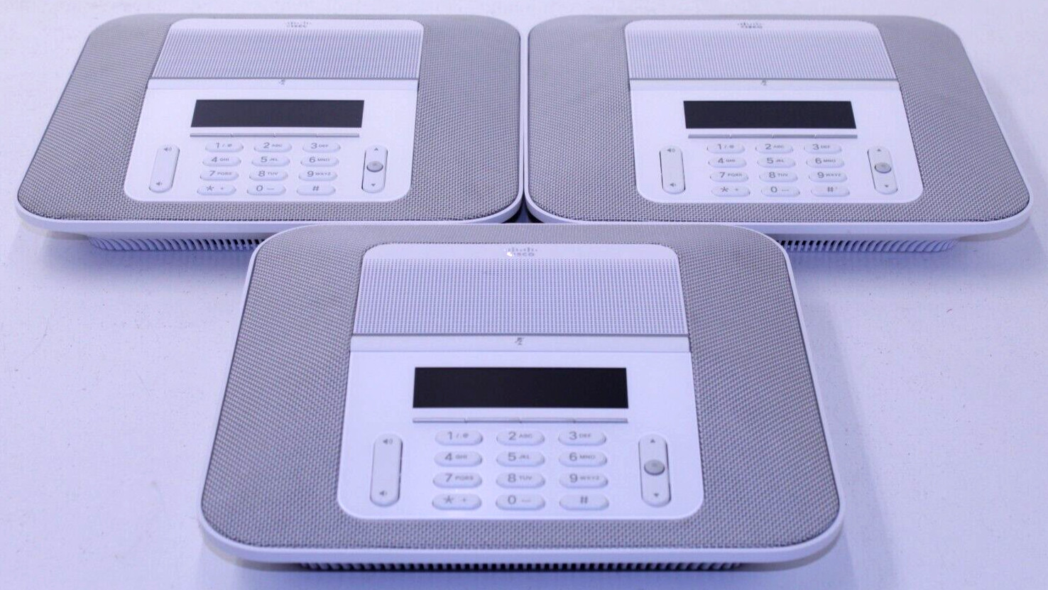 Lot of 3 Used Cisco CP-8832 White Conference Phones w/o PoE Injectors