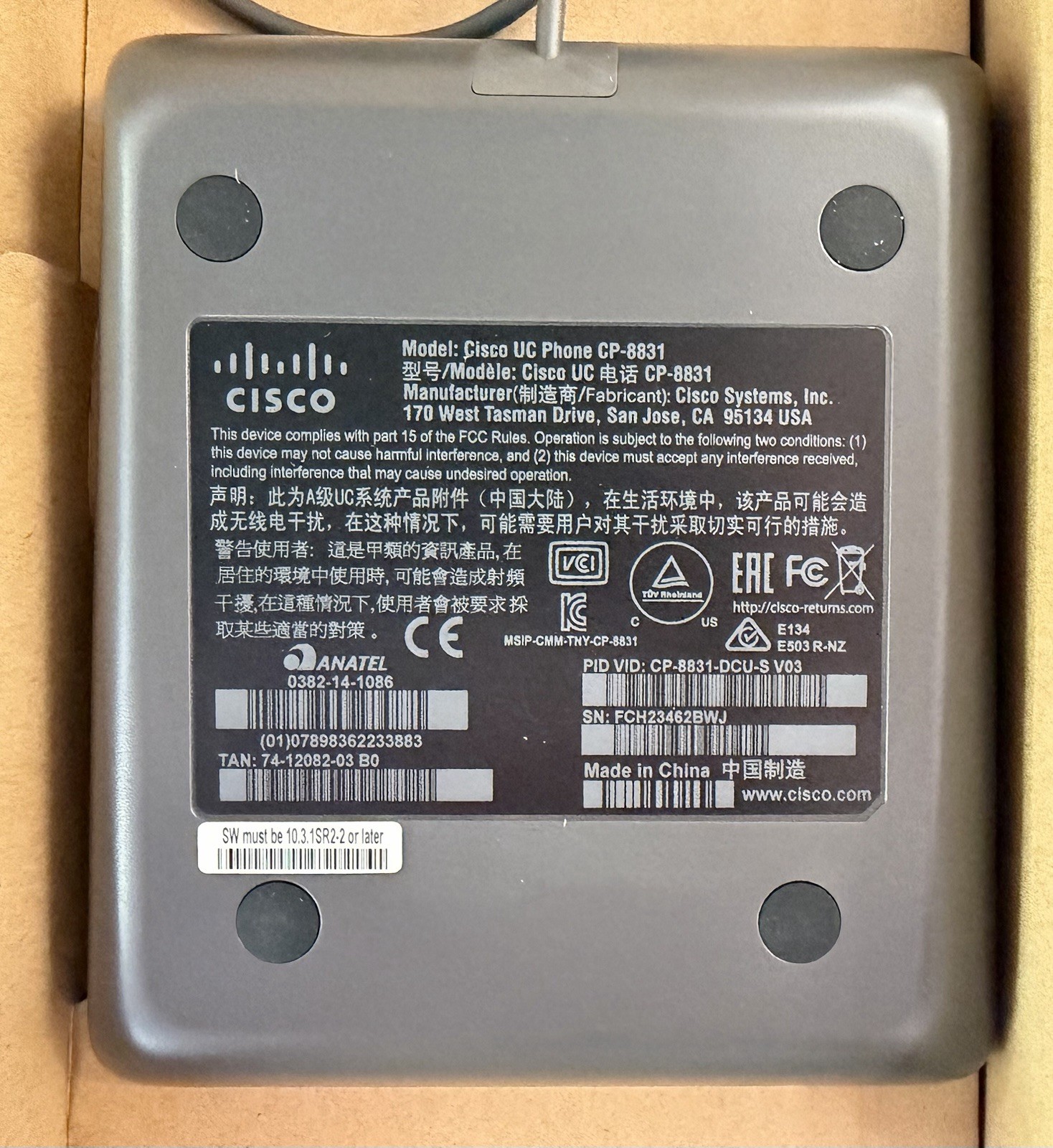 Cisco CP-8831-NR-K9 Unified IP Conference Phone Base and Control Unit