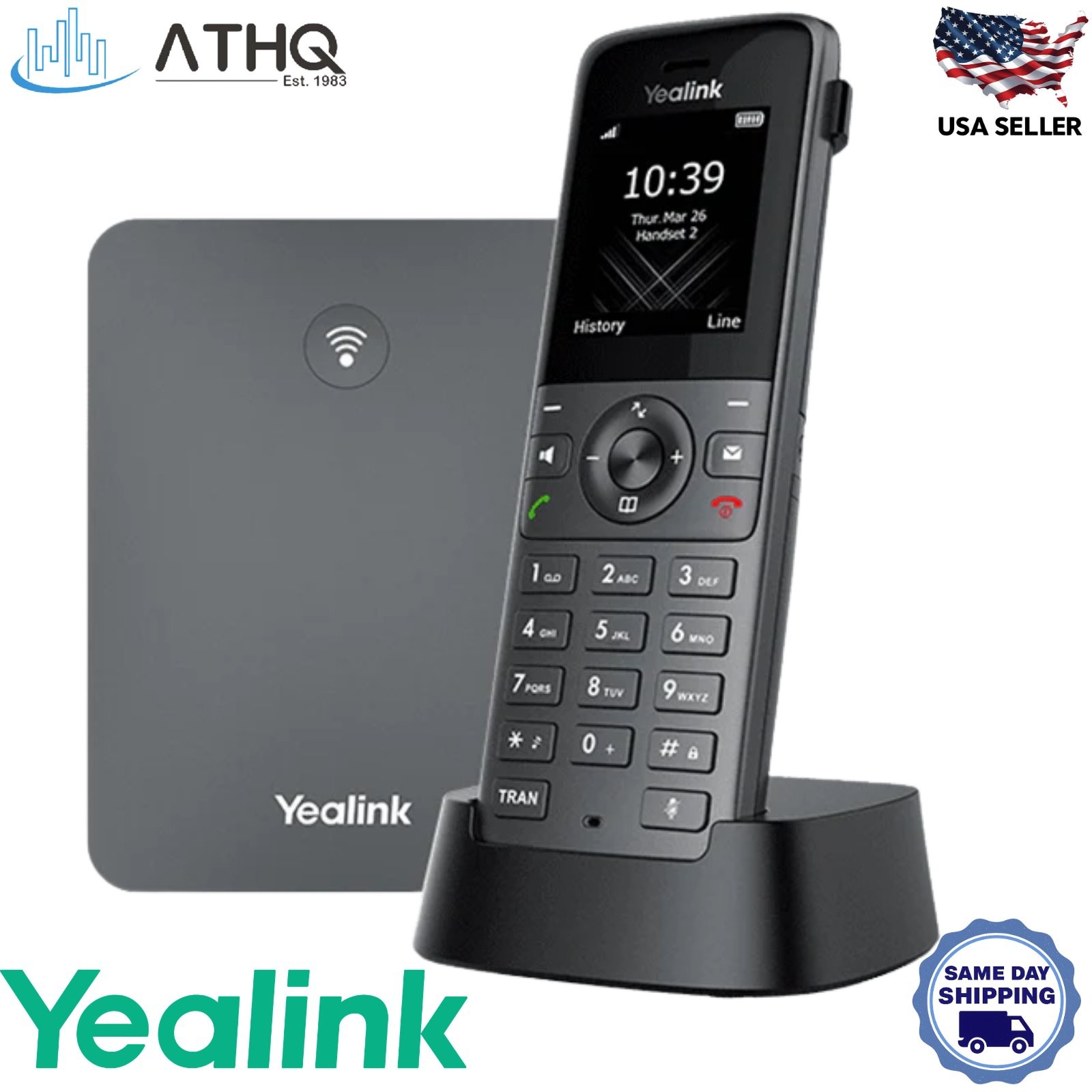 Yealink W73P DECT IP Phone System W73H Handset W70B Base, 10 SIP, 20 Call – NEW