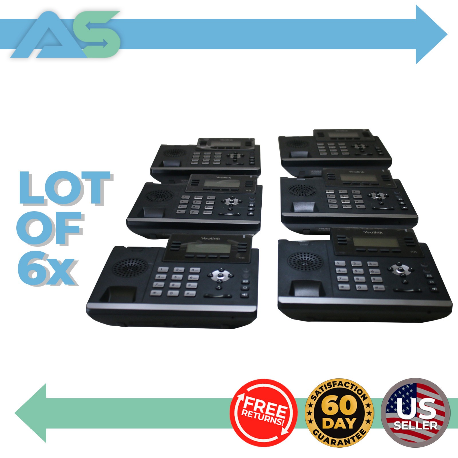 Lot of 6 Yealink SIP-T42S Ultra-elegant IP Phone Gigabit Business | BASES ONLY