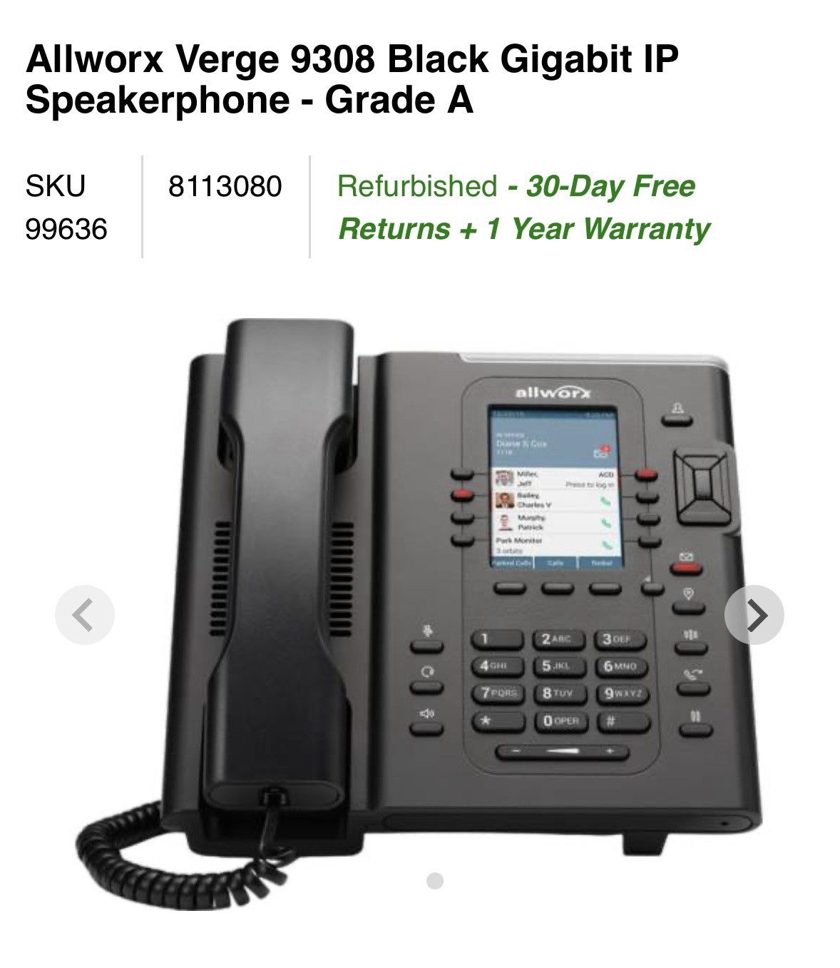 Allworx Verge 9308 Black Gigabit IP Phone with Speakerphone Ethernet RJ-45