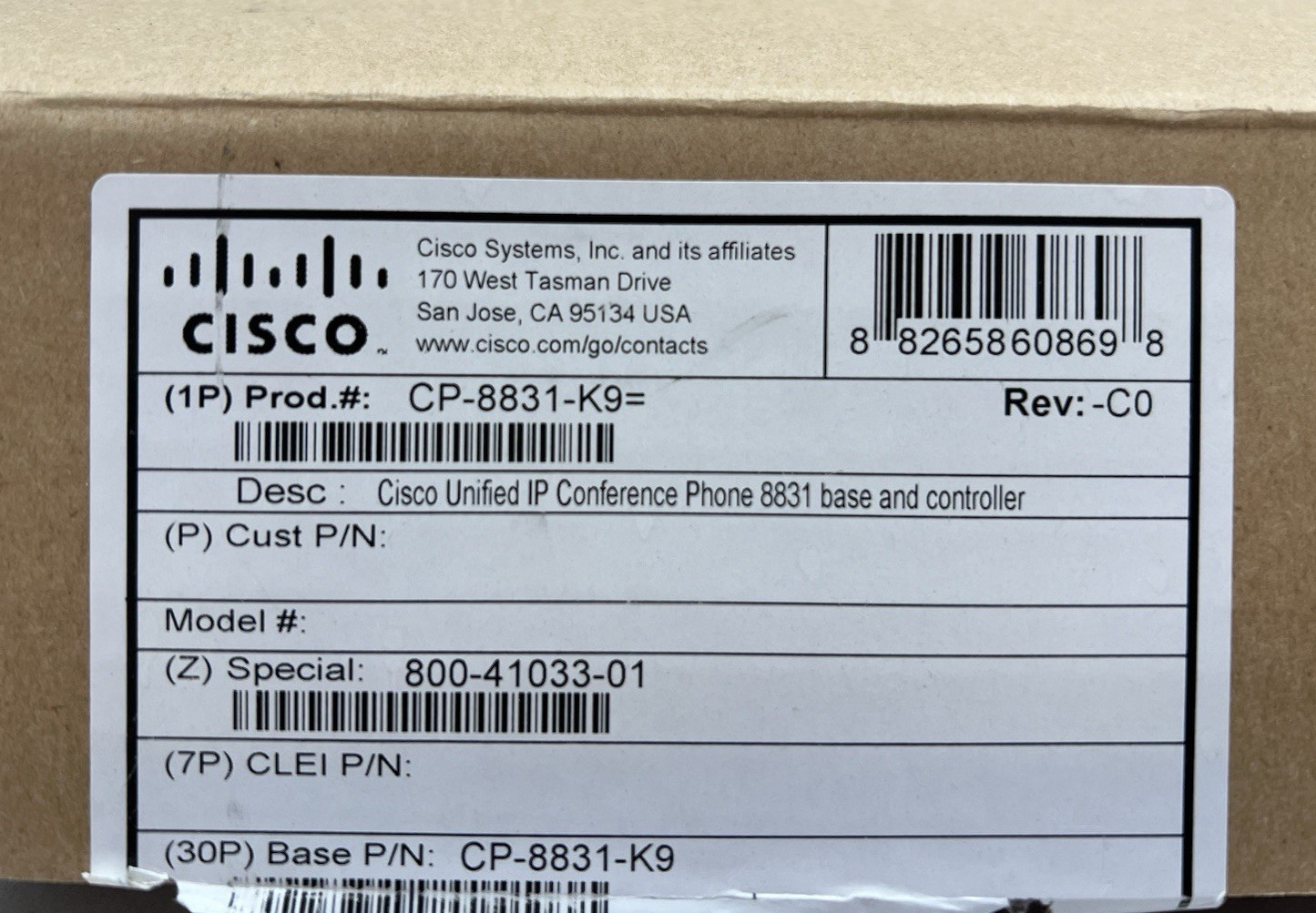 Cisco Unified IP Conference Phone CP-8831-K9= Base And CP-8831-DCU-S Controller