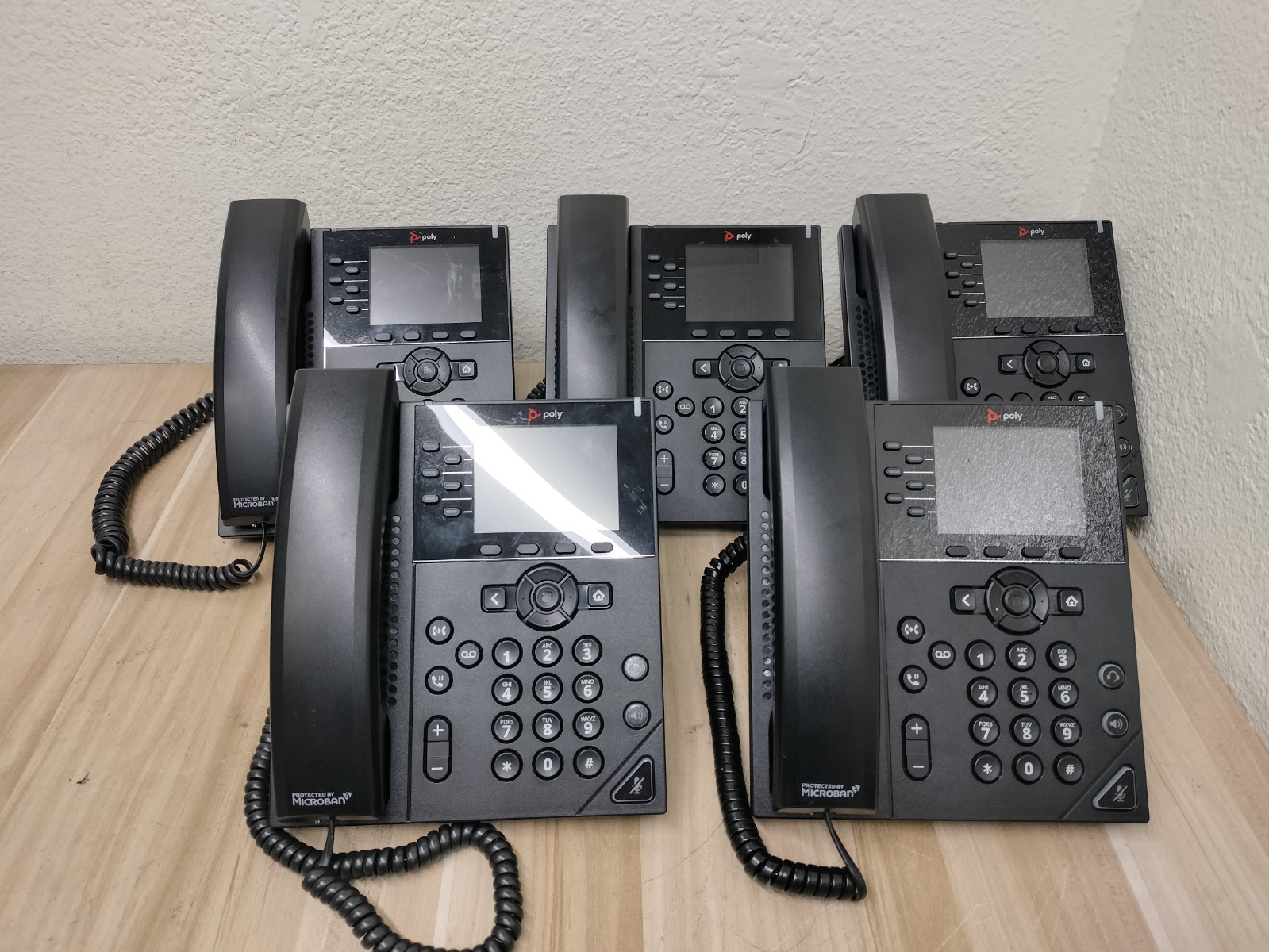 LOT OF 5 – Poly Phone VVX 350 6-Line Business IP Desk Black Ring Central VVX350