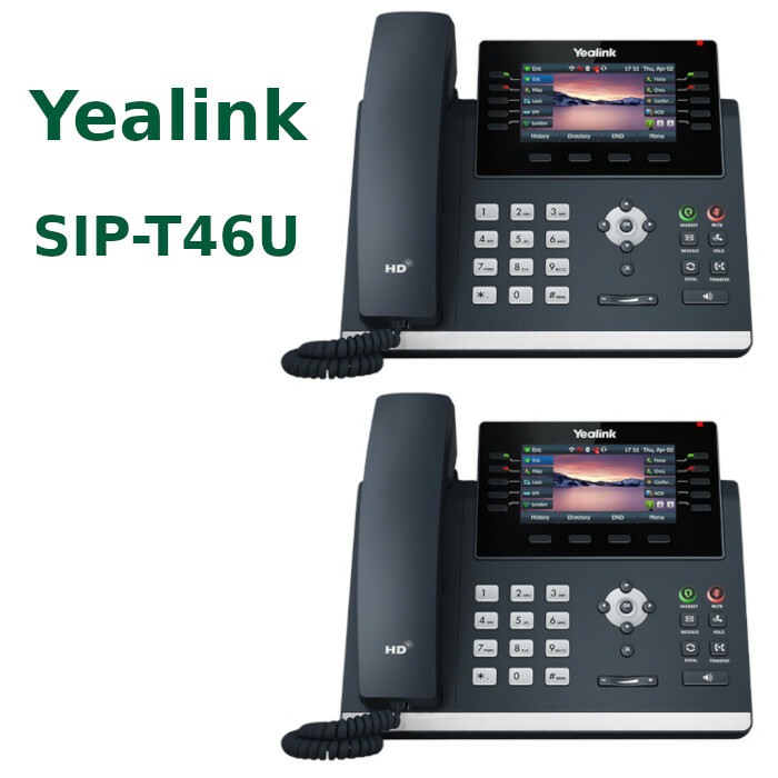 2 Yealink SIP-T46U Unified Firmware SIP Phone 16 Line VoIP Color Gigabit Phone