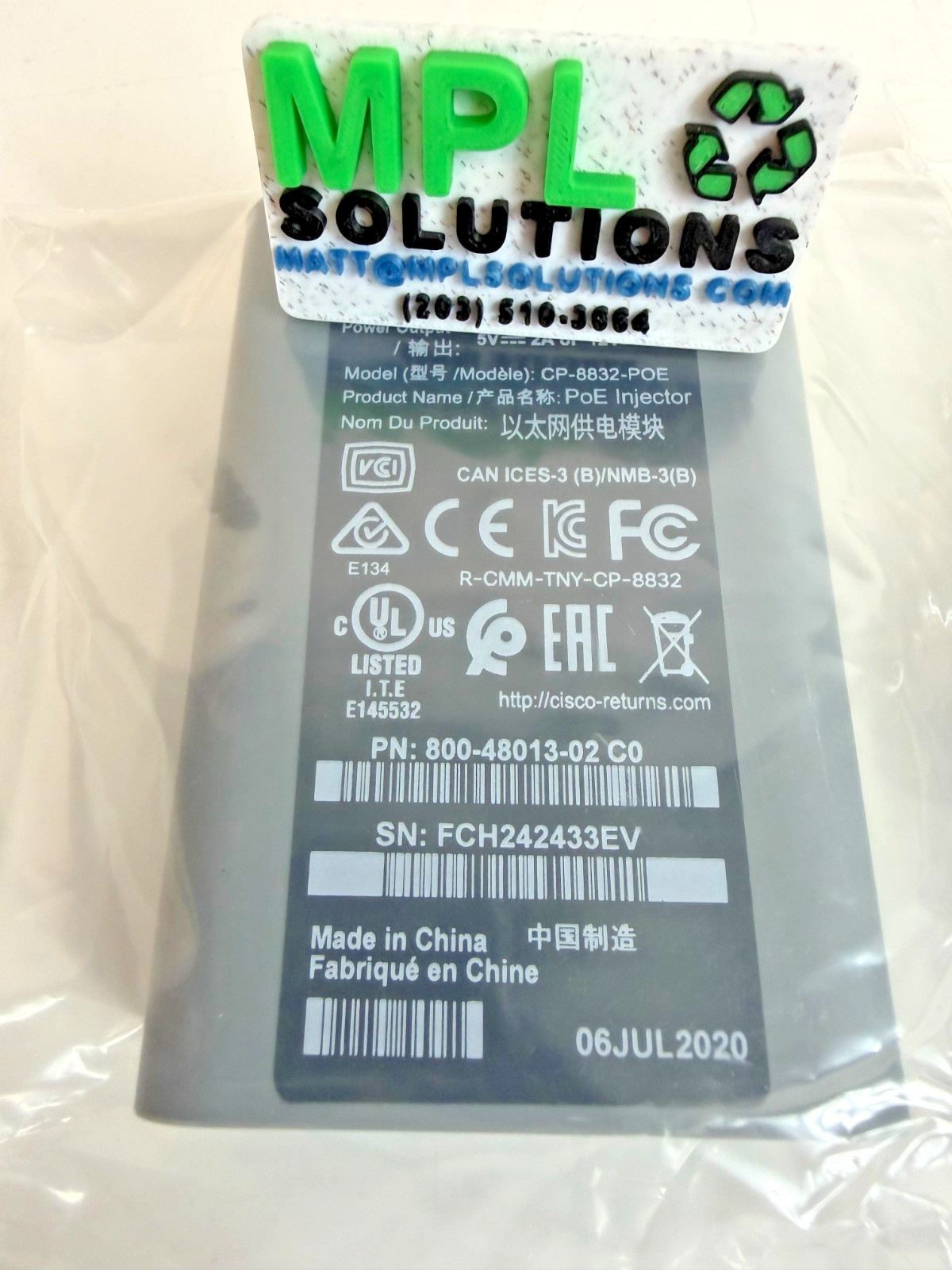 Cisco CP-8832-POE PoE Injector IP Conference Phone+USB-C Cable 800-48013-02 NEW!