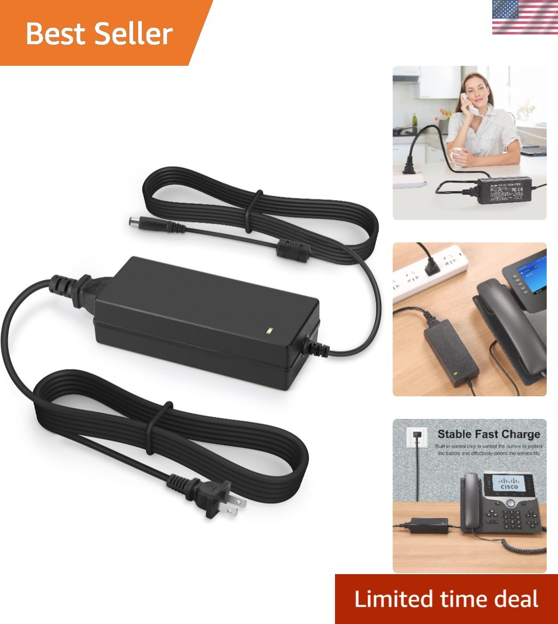 High-Performance 48V Corded Power Supply for Cisco Phones with Safety Features