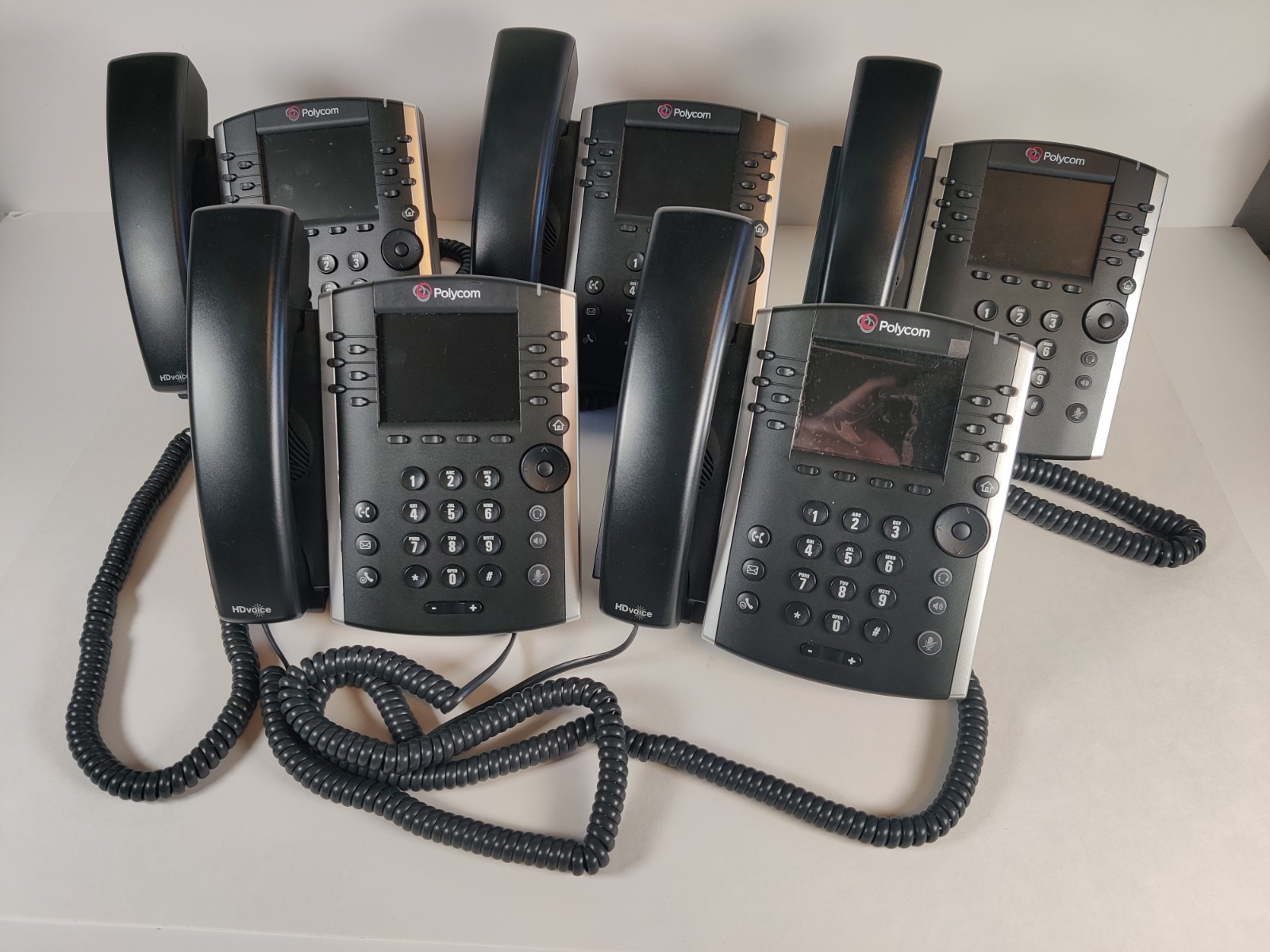 LOT 5 Polycom VVX 400 IP Office Business Phones w/Handset, Cord, Power & Stand
