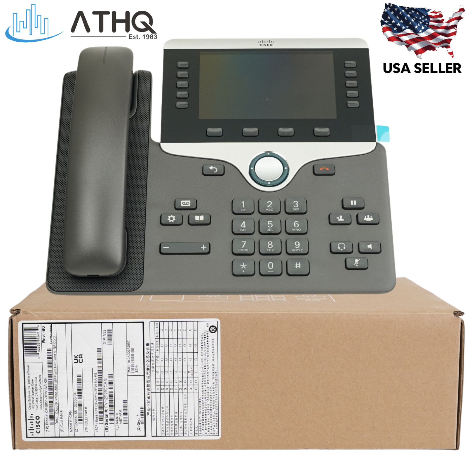 Cisco CP-8851-3PW-NA-K9 IP Phone 8851 MPP 5-Line VoIP SIP w/ Power Cube 4 – NEW