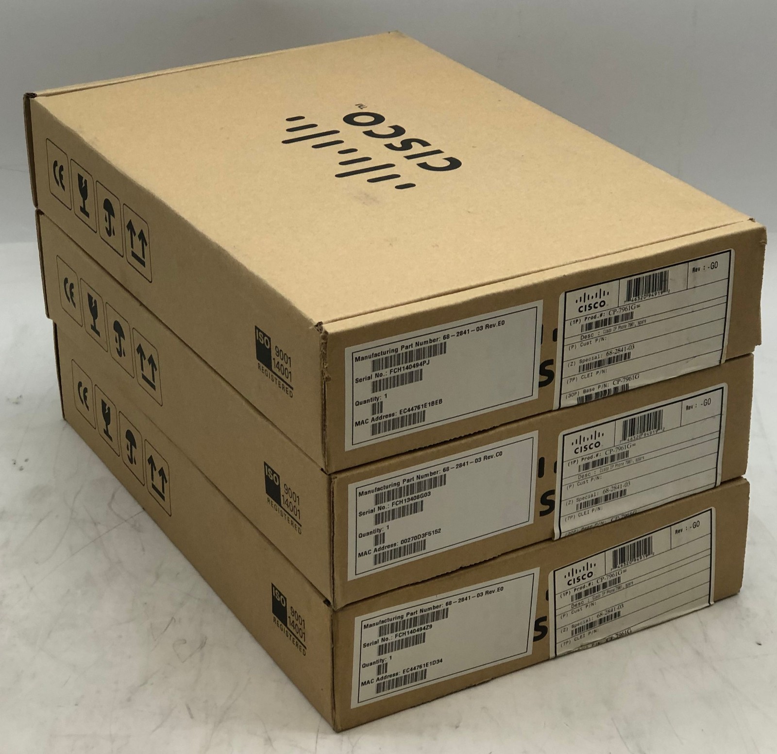 LOT OF 3 Cisco 7961G (68-2841-03) Unified IP Phone – Dark Gray (CP-7961G)