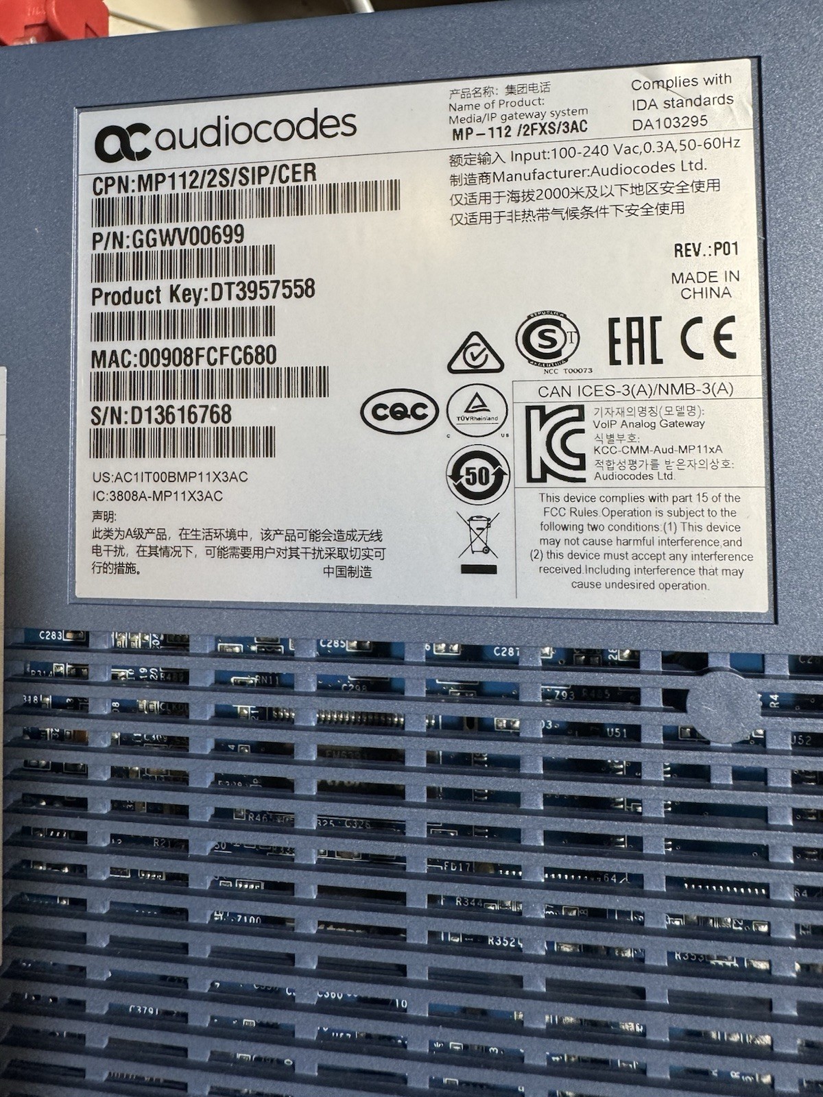 AudioCodes MP-112 /2FXS GGWV00699 VoIP Gateway