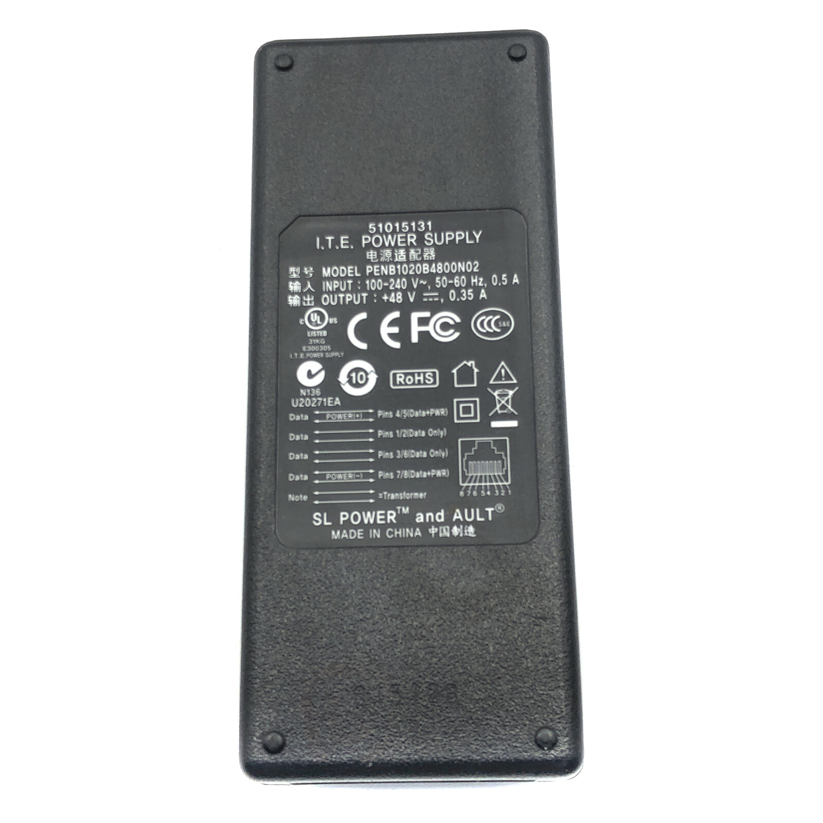 Original Ault Ethernet Power Supply Adapter PENB1020B4800N02 48V 0.35A PoE