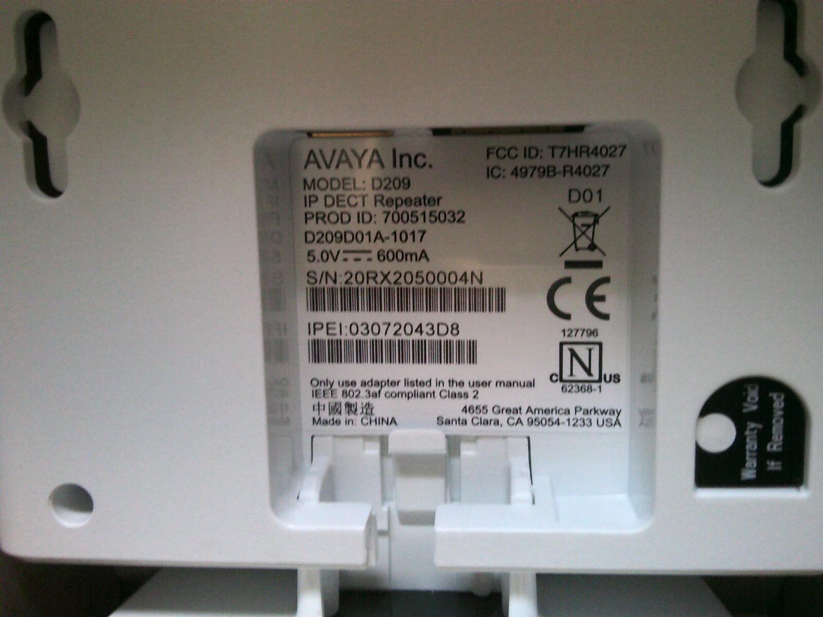 Avaya 700515228 D209 IP DUCT REPEATER W/NA PWR SUPPLY D209D01A-1017 NEW OPEN BOX