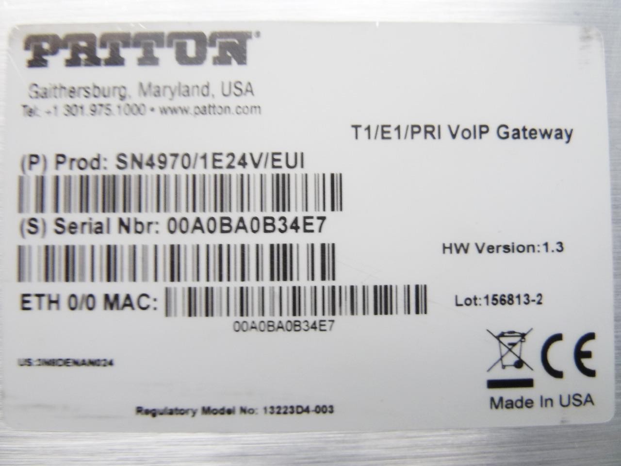 PATTON SN4316 SmartNode VoIP IP Channel Bank SN4316/JS/UI w/ SN4970 T1/E1/PRI