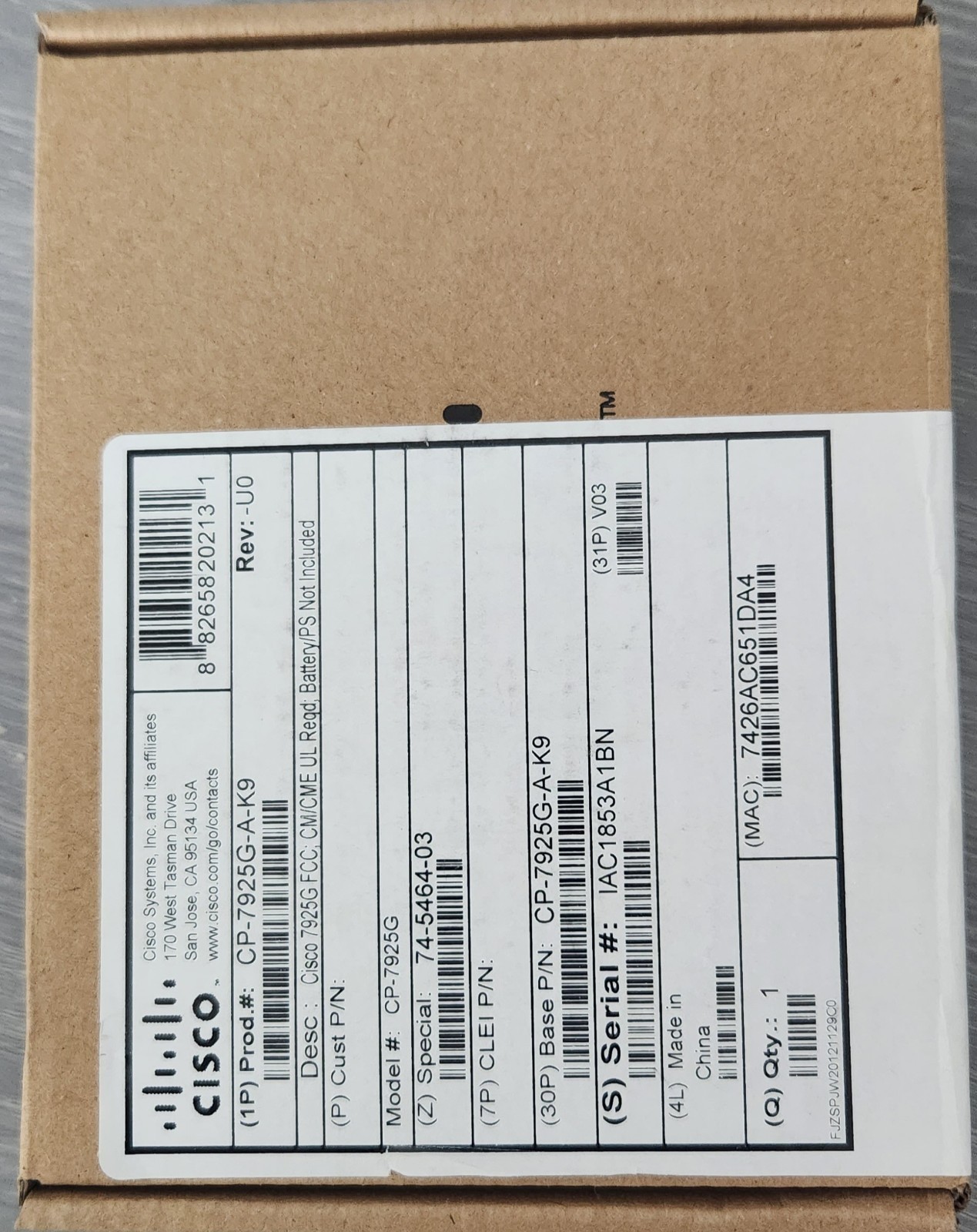 Cisco CP-7925G-A-K9 Wireless VoIP Phone – Gray