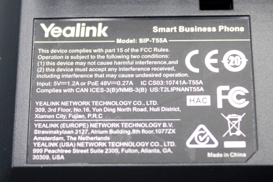 Yealink T55A Touchscreen Smart Business Phone w/ Handset & Stand & Power Adapter