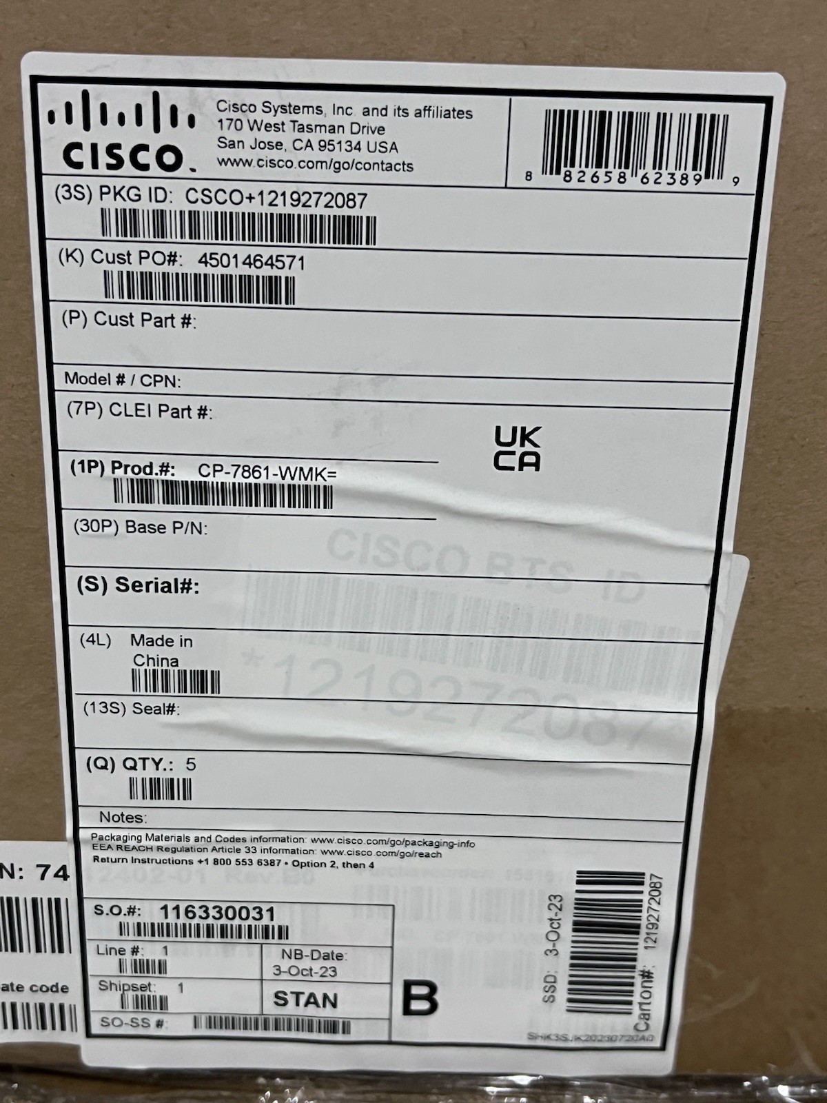 NEW Box of 5 – Cisco CP-7861-WMK Wallmount Kit for 7861 IP Phone Wall Mount