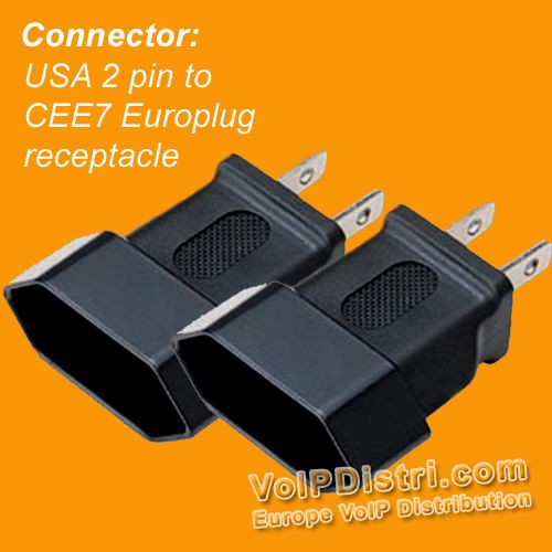 2x adapter: USA 2 pin to flat Euro socket, CEE7 Europlug receptacle