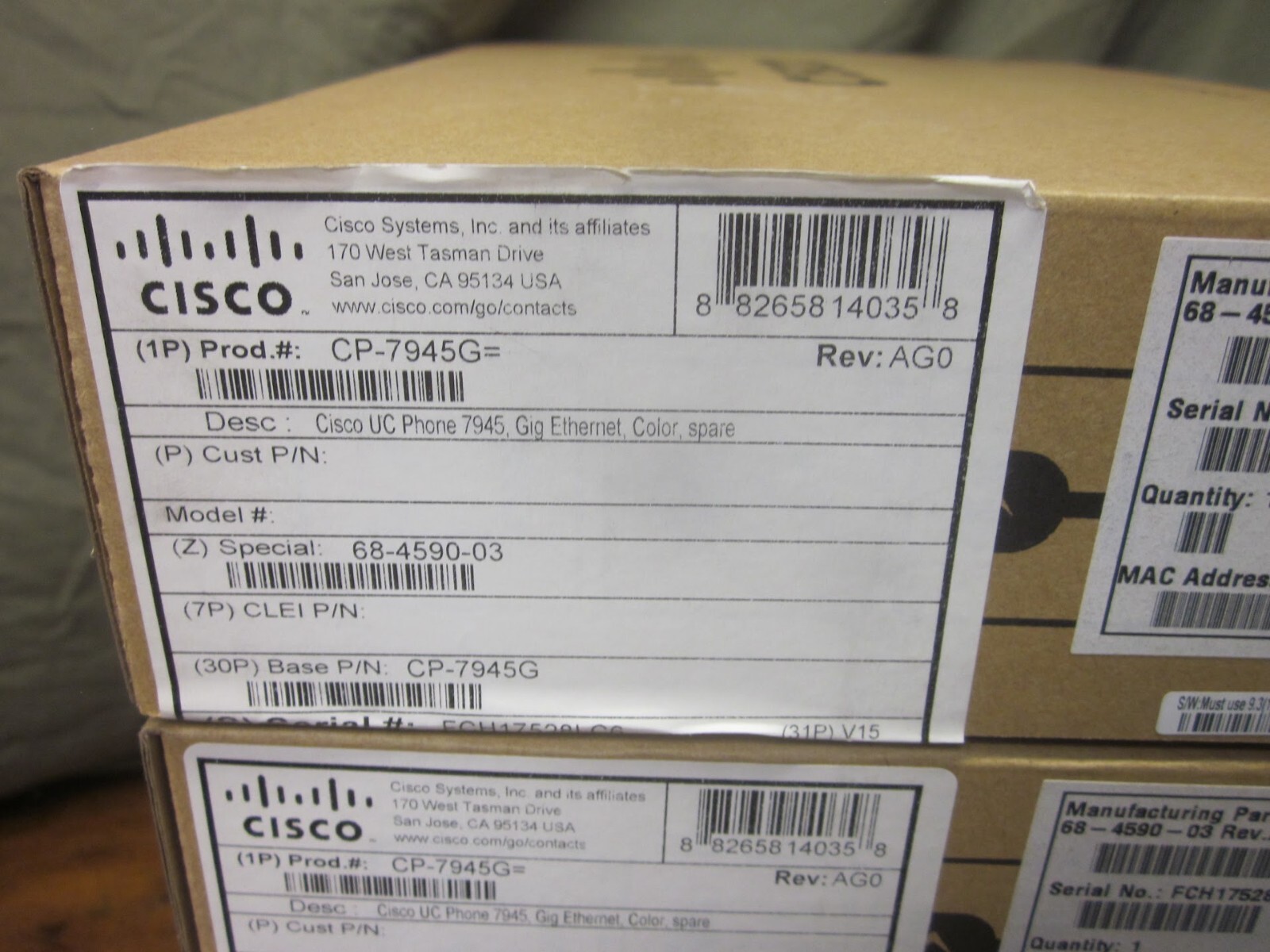Lot of 5 Cisco CP-7945G Ethernet VOIP 2 Line Color Display Phone – Works Great