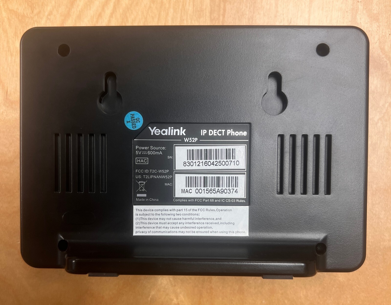 YEALINK IP DECT PHONE W52P BASE – w/ Power Cord