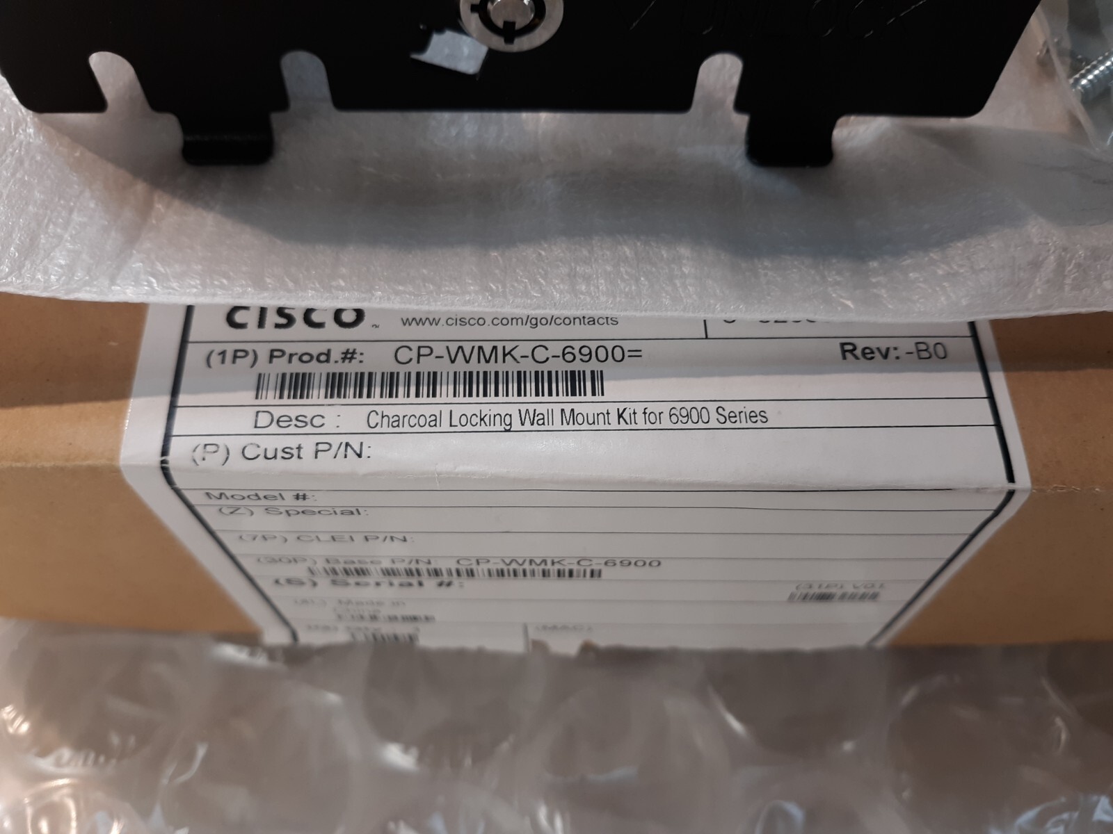 Cisco CP-WMK-C-6900 Charcoal Locking Wall Mount Kit For 6900 Open Box