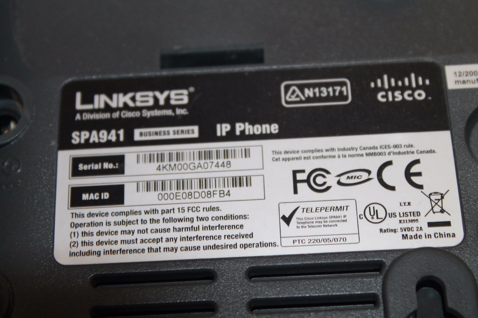 Linksys Cisco SPA941 VoIP IP Business Corded Telephone Phone 4 Lines Gray N13171