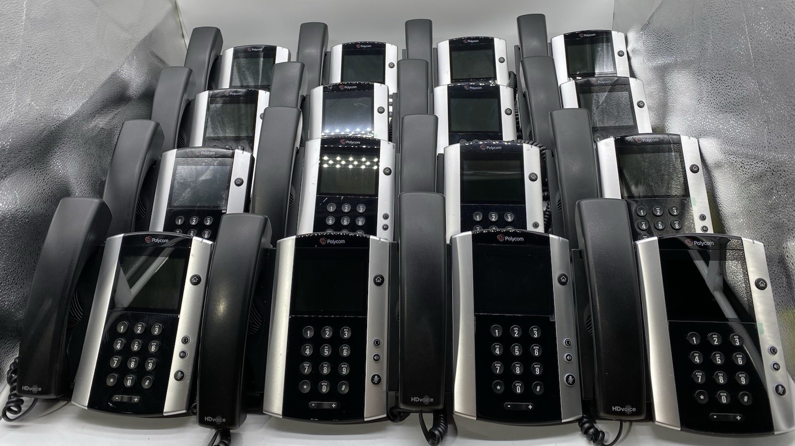 Lot of (16) Polycom VVX 500 Business Phone W/Handsets & Stands