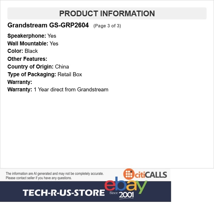 Grandstream GS-GRP2604 3-Line Essential IP Phone 6 SIP Accounts 10 BLF Keys