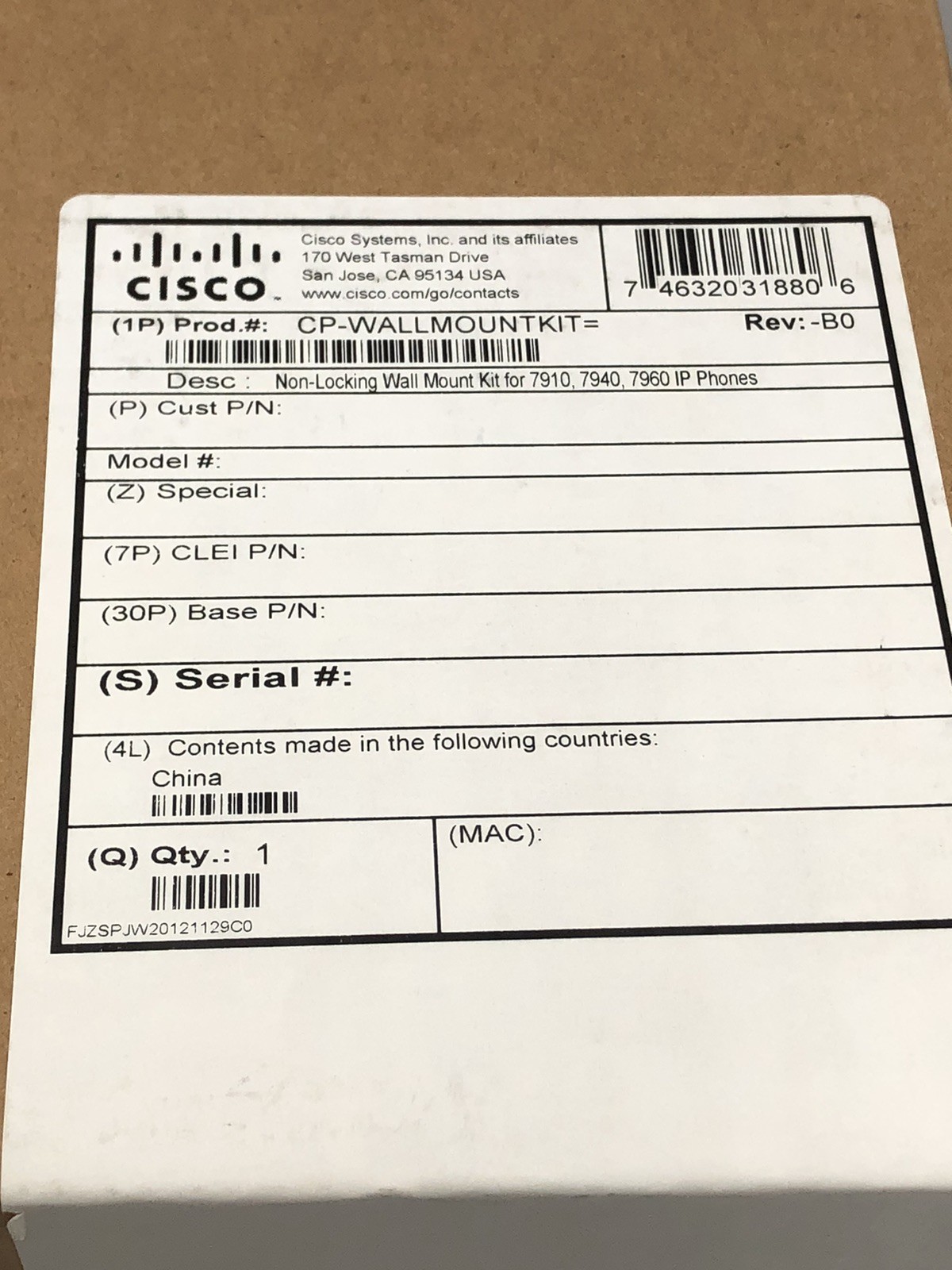 Lot of 4 Cisco CP-WALLMOUNTKIT= Non-Locking Kit for 7910, 7940, 7960 Phones