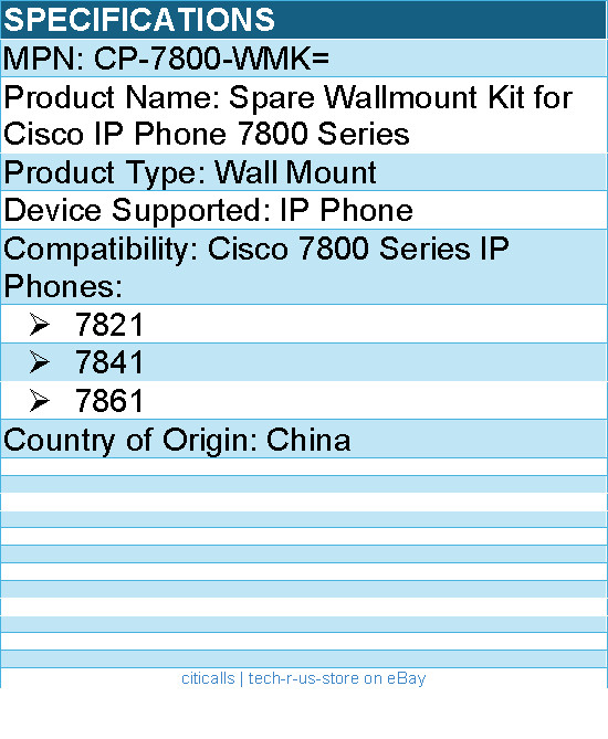 Cisco CP-7800-WMK= Spare Wallmount Kit for Cisco IP Phone 7800 Series