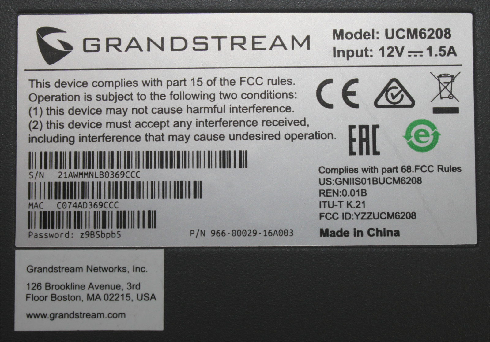 Grandstream UCM6208 8-Port FXO IP PBX Appliance Phone System 966-00029-16A003