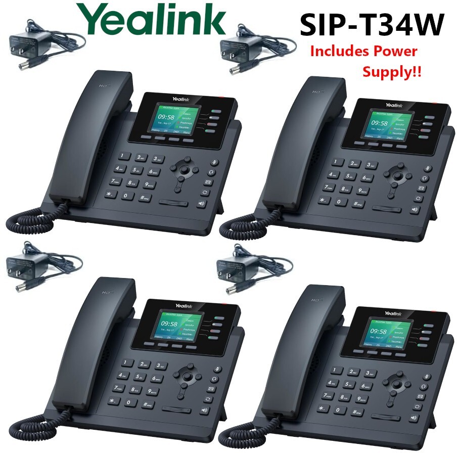 4 Pack Yealink SIP-T34W-PWR Entry Level IP Phone w/ Power Supply SIP-T34W 4 VoIP