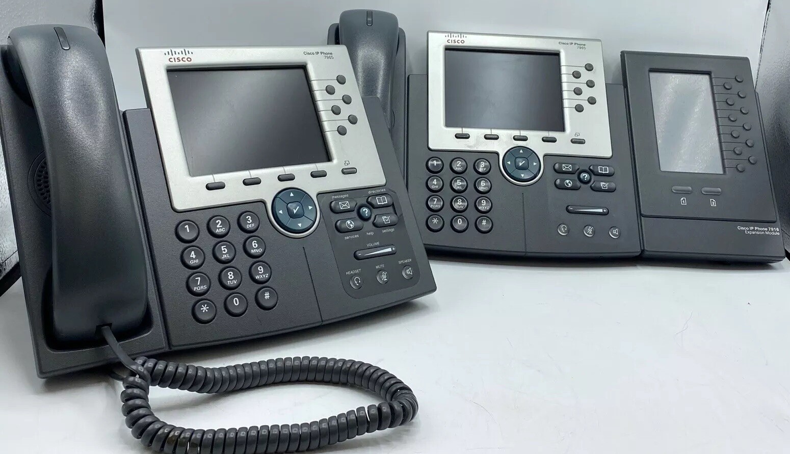(LOT OF 2) CISCO CP-7965 UNIFIED TELEPHONE IP HANDSET W/1, 7916 EXPANSION MODULE