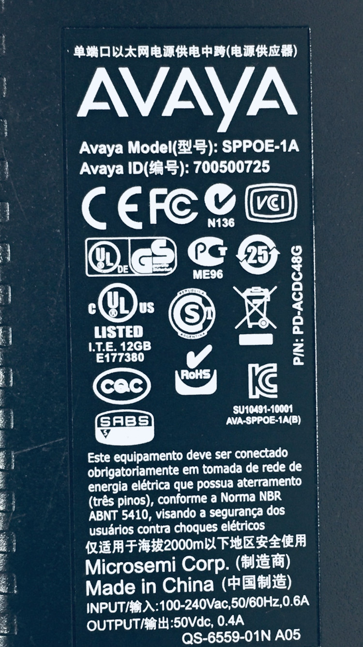 Avaya SPPOE-1A IP Phone PoE Power Over Ethernet Injector (700500725)