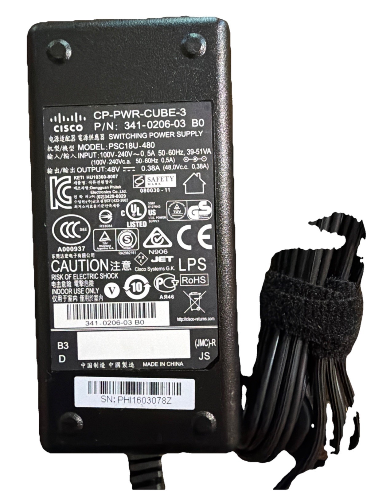 Genuine Cisco CP-PWR-CUBE-3 48V Power Supply Adapter PSC18U-480 IP Phone