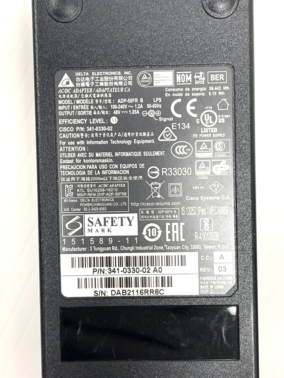 Genuine Delta Electronics 48V 1.05A AC/DC Adapter ADP-50FR B Charger 7.4mm