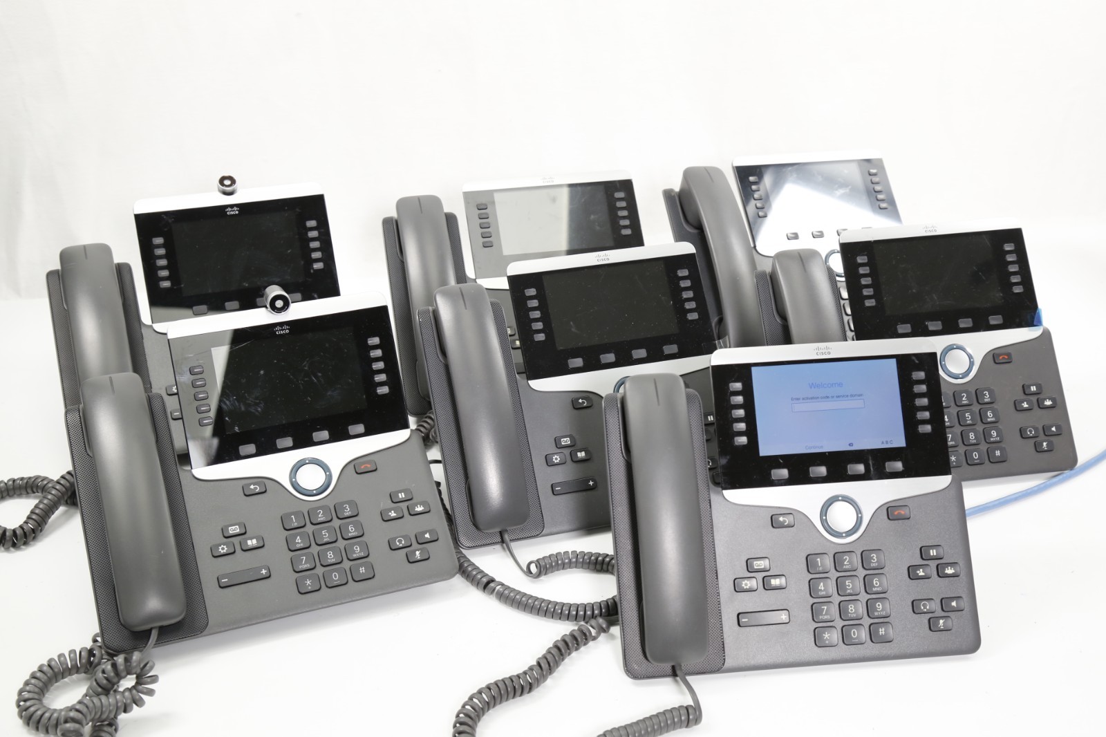 LOT of 7 Cisco VOIP Business Phones CP-8851 CP-8865 CP-8845 w/ Handsets, stands