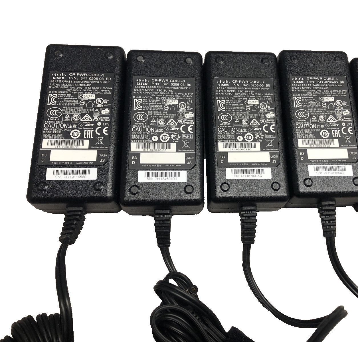 LOT OF 4X Cisco CP-PWR-CUBE-3 Power Supply 341-0206-03 Adapters
