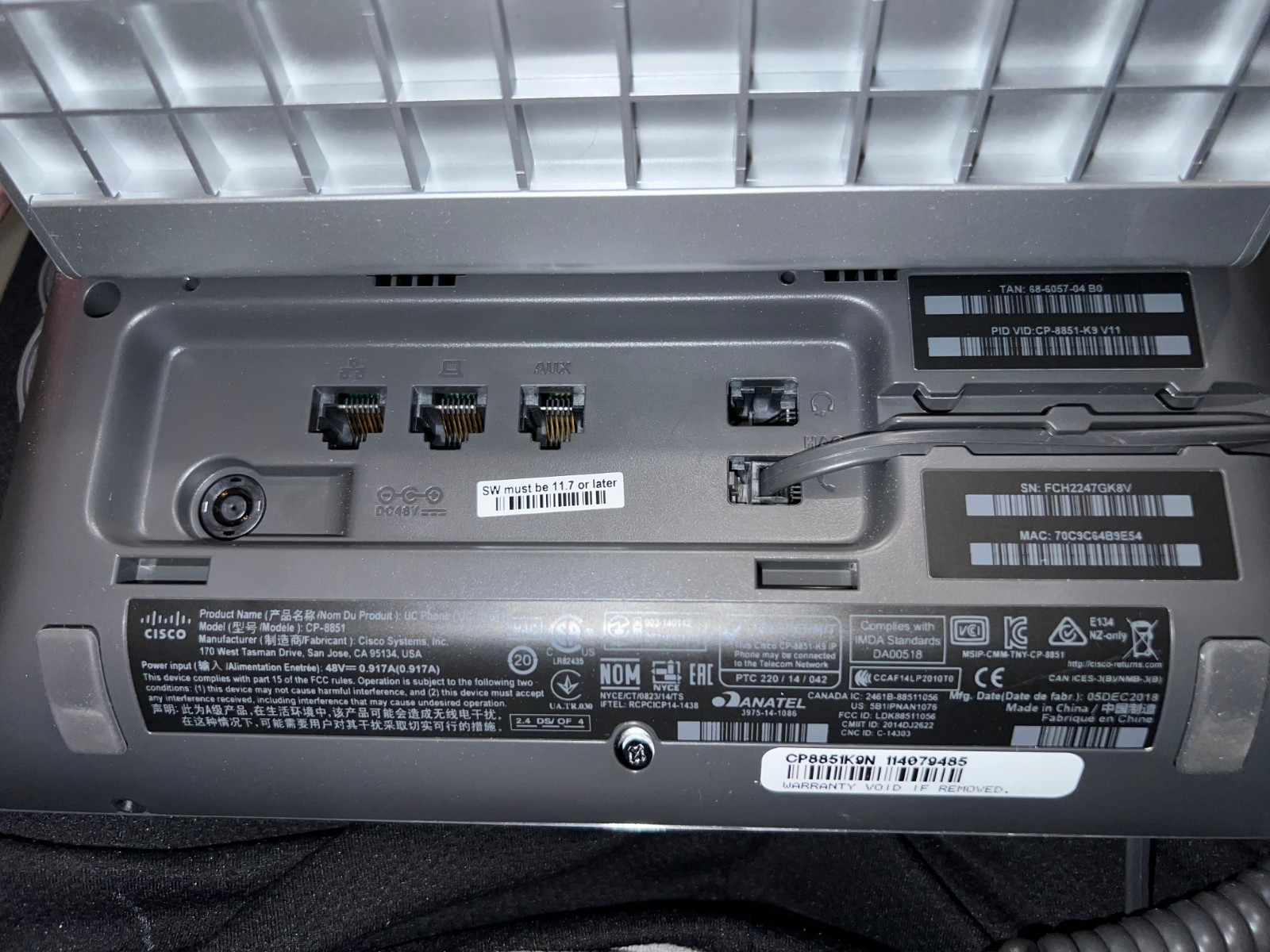 Combination of 1 “Cisco CP-8811-K9” V08, and 1 Cisco “CP-8851-K9” V11