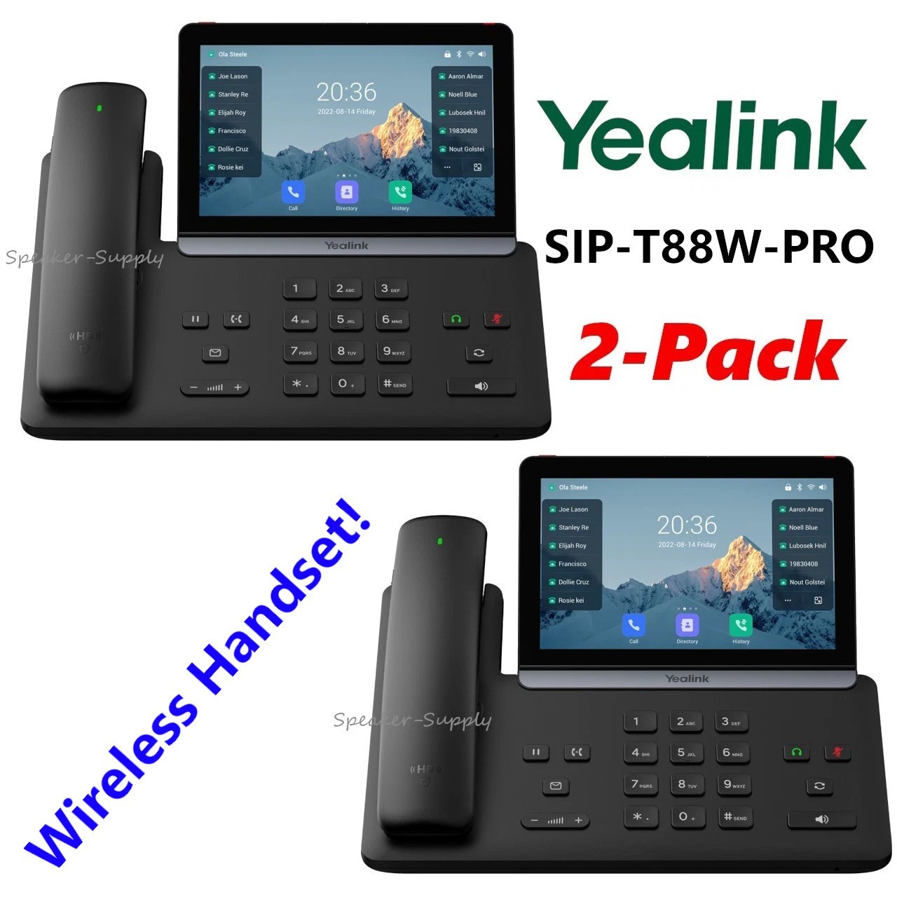 2 Yealink SIP-T88W-PRO WiFi 6 IP Desk Phone w/ 7″ Touchscreen & Wireless Handset