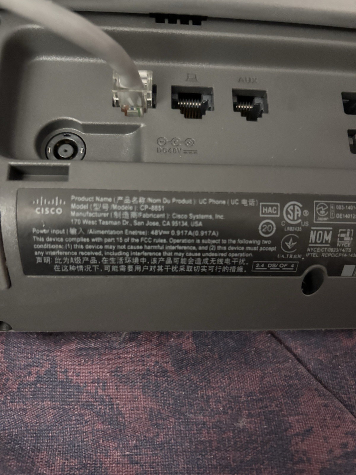 Cisco CP-8851-K9 5-Line Key 5″ Color VoIP PoE Gigabit Phone Aux USB Bluetooth