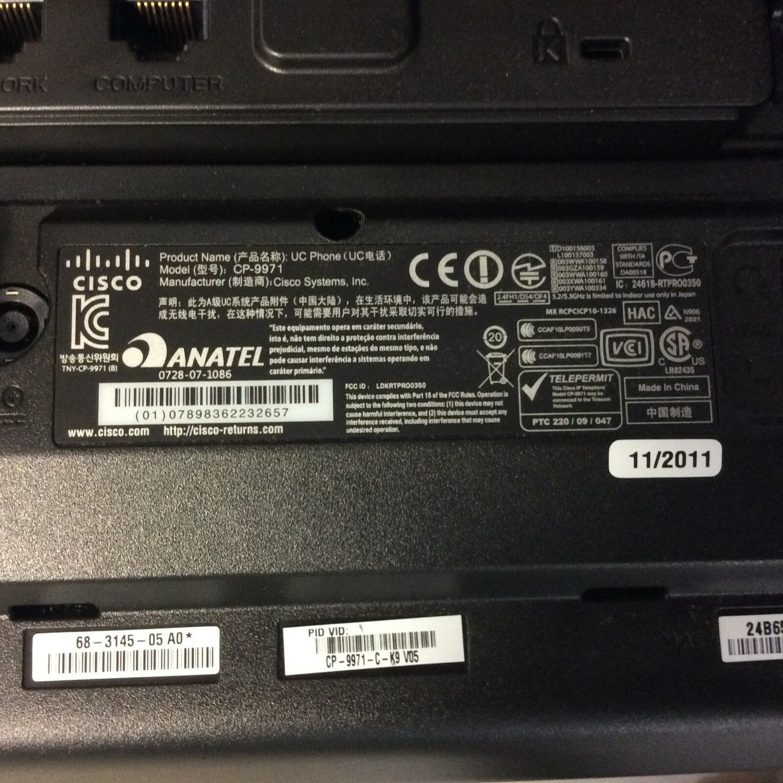 CISCO CP-9971-C-CAM-K9 VoIP IP Phone Color Touchscreen w/ USB Camera CP-CAM-C-K9