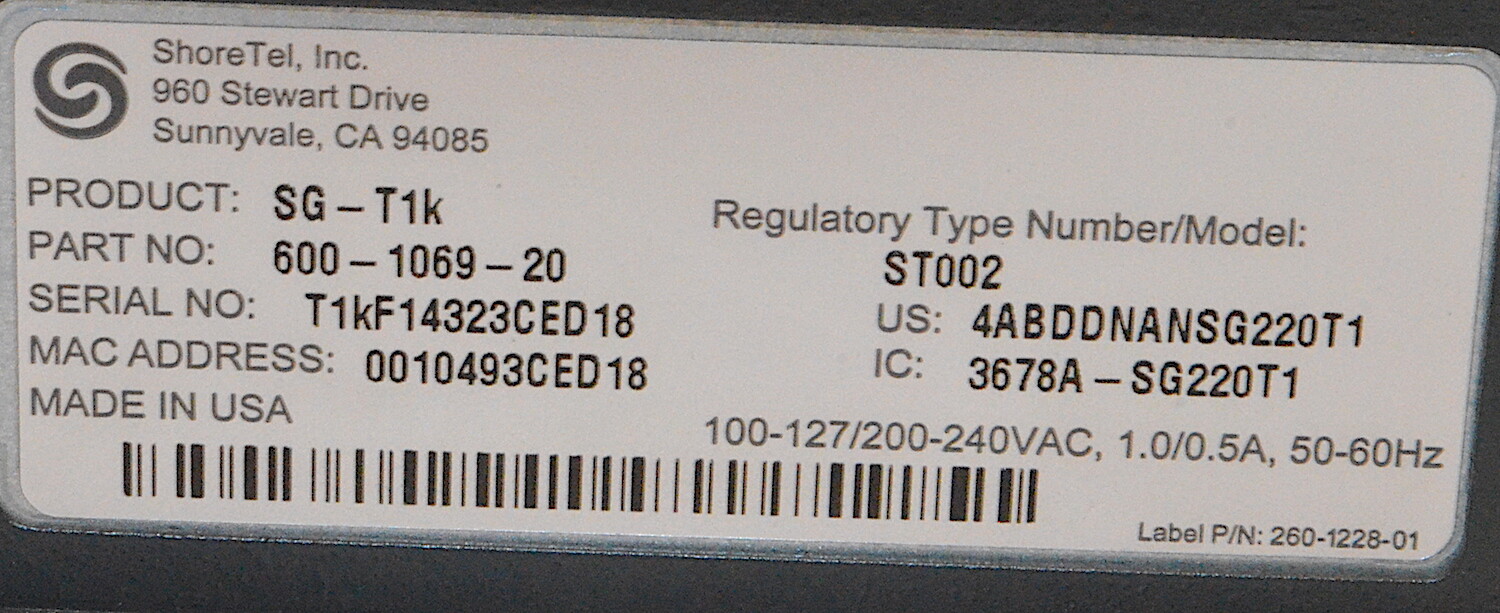 Shoretel ShoreGear T1K Voice Switch SG-T1K *Used* 600-1069-20