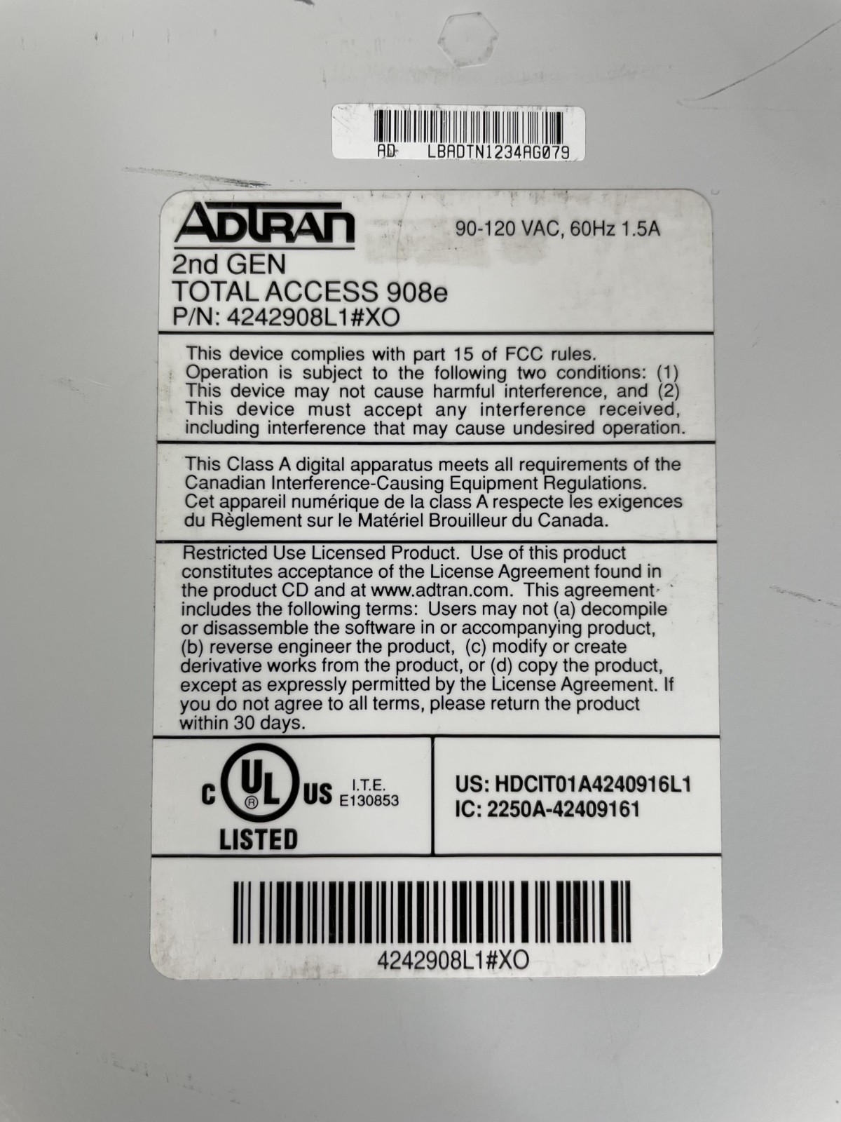 Adtran Total Access 908e 2nd GEN VOIP SIP Gateway P/N: 4242908L1#XO | Tested