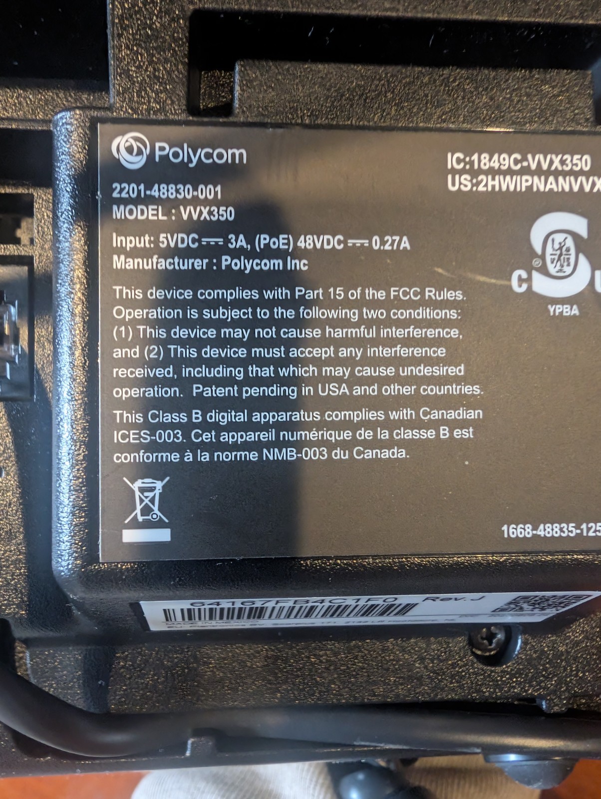Polycom 2200-48830-001 VVX 350 6-Lines Business IP Desk Phone
